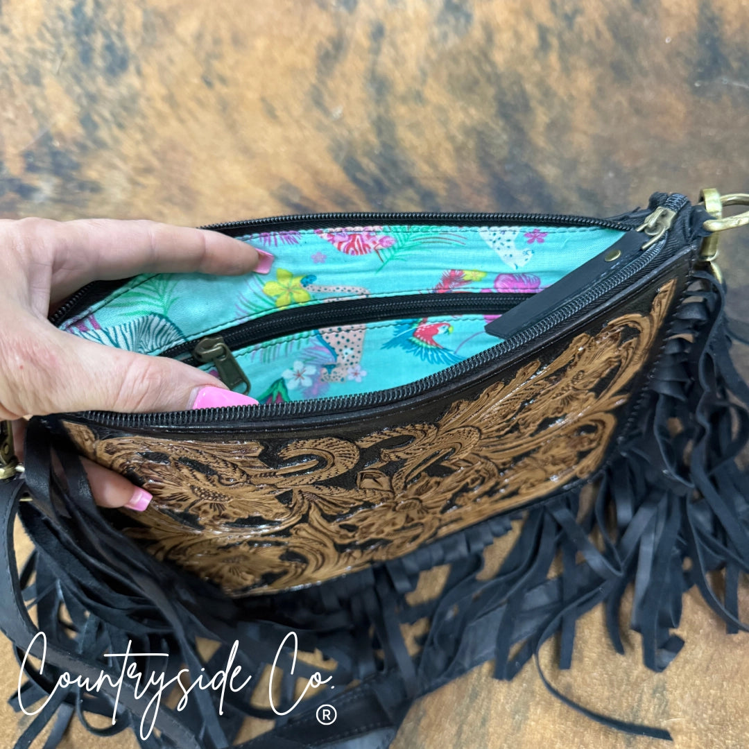 Black Mesa Tooled Fringe Crossbody