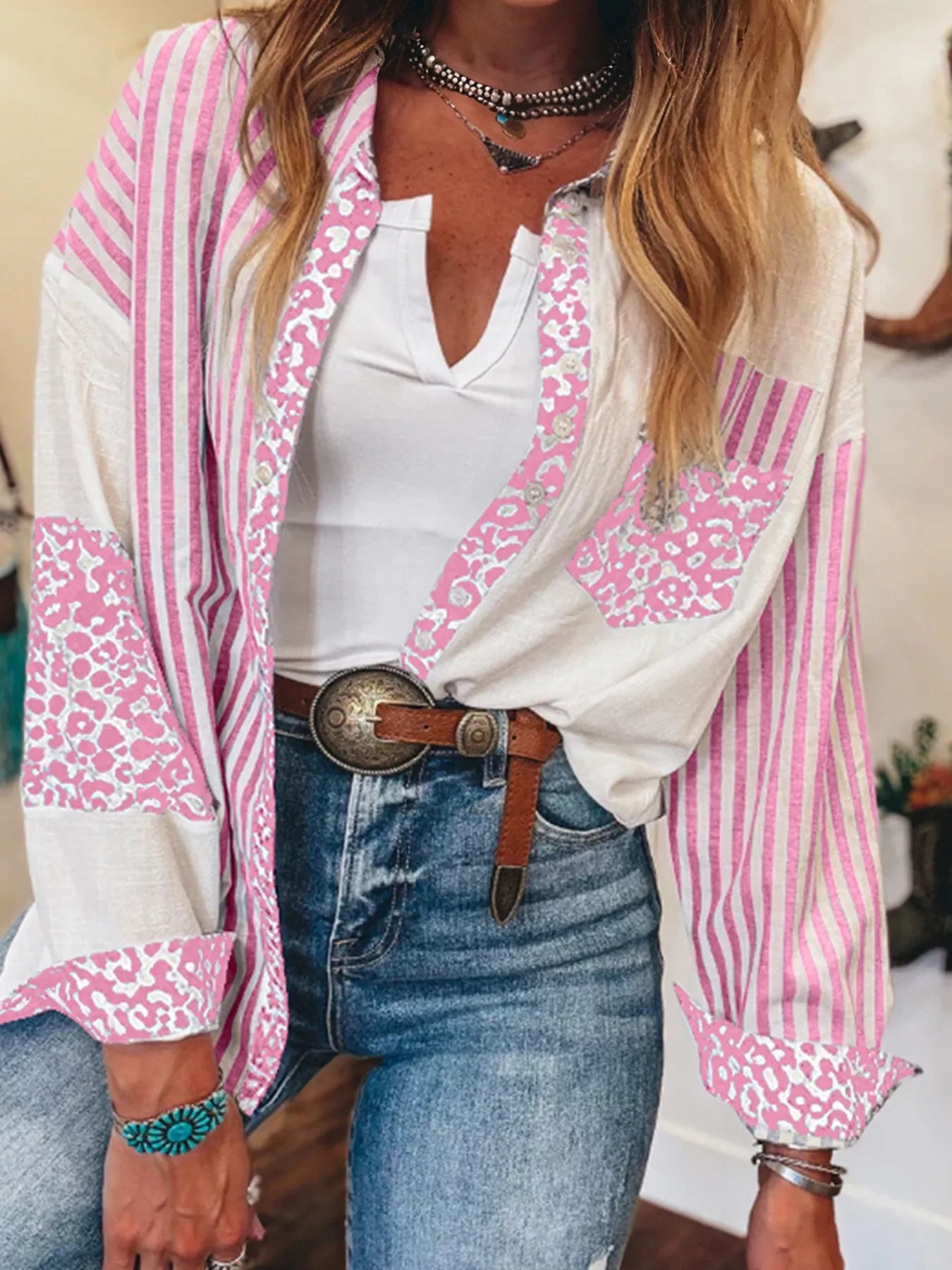 Leopard Striped Western Casual Shirt